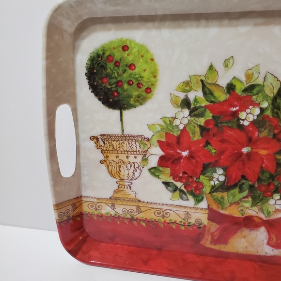 Holiday Poinsettia Melamine Plastic Tea Serving Tray - Picture 3 of 12
